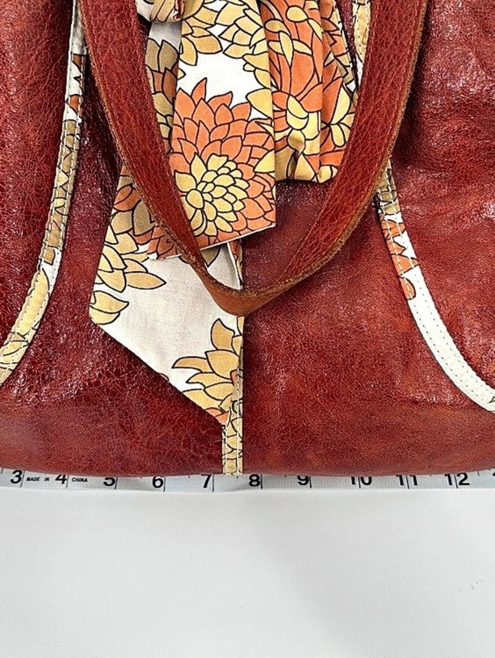 Anthropologie Lucky Penny Red Leather Scarf Bow Tote Bag - Picture 13 of 16